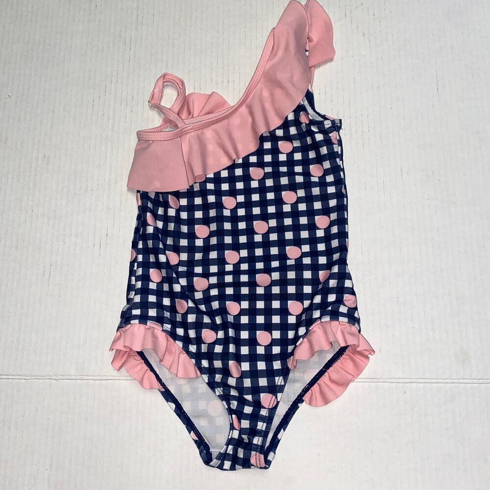 Andy & Evan Blue White Plaid Pink Ruffled One Piece Swim Bathing Suit Size 4T